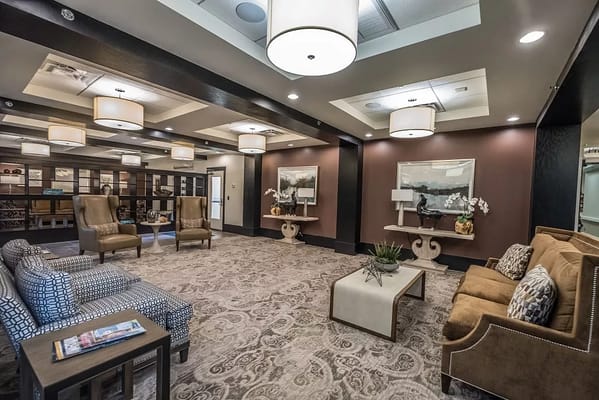 Modern interior of a common area with seating