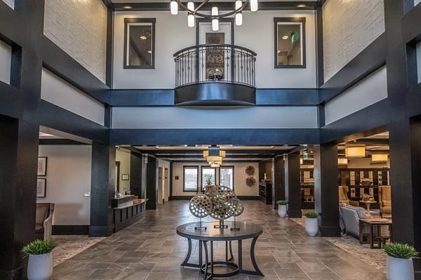 Lobby of a modern assisted living facility