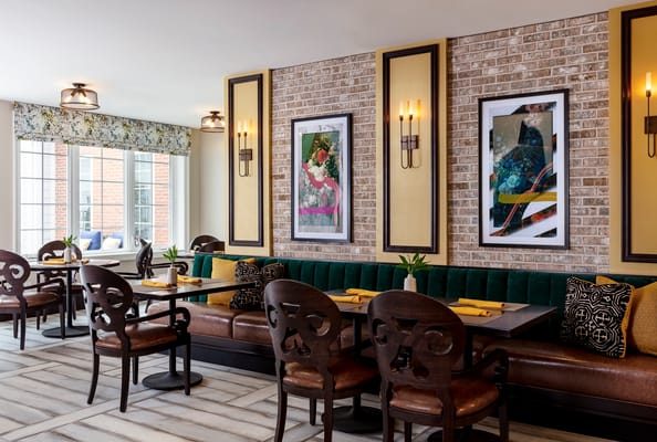 Elegant dining area with comfortable seating and decor