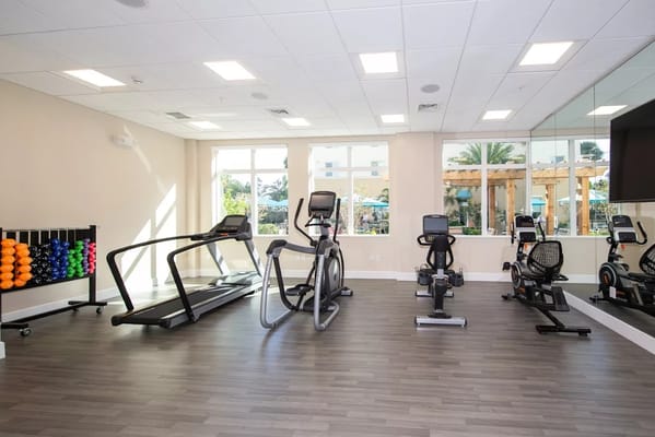 Fitness area with exercise equipment and natural light