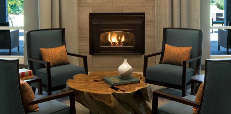 Comfortable seating area with a fireplace