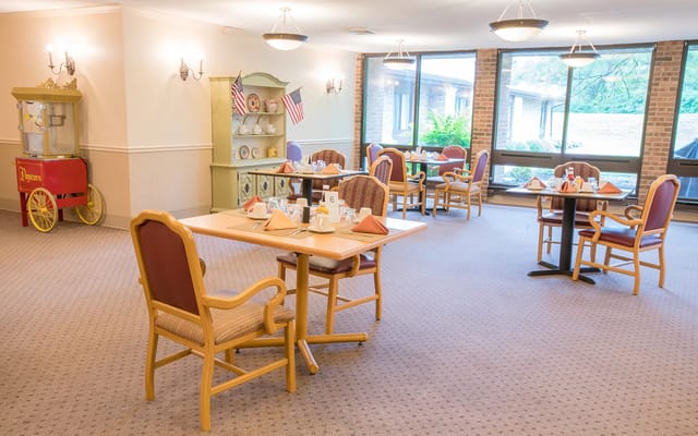 Dining area set up for a meal service