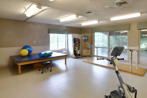 Physical therapy activity room with equipment