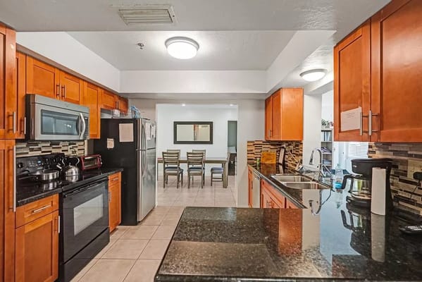 Well-equipped kitchen in a senior living facility
