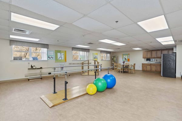 Rehabilitation gym with equipment and exercise area
