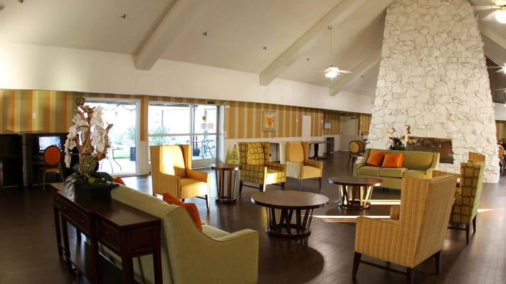 Bright and inviting common area with seating