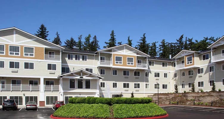 Exterior view of the Courtyard Fountains facility