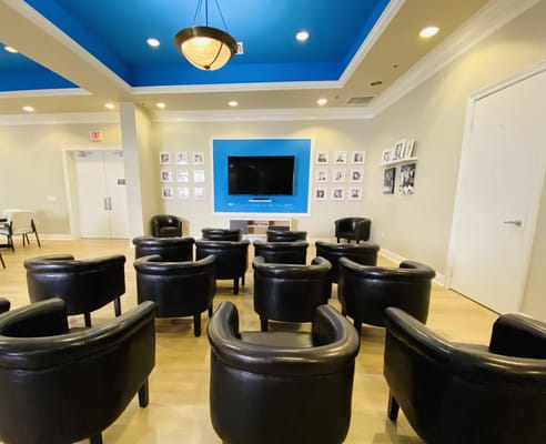 Interior view of a common area with seating