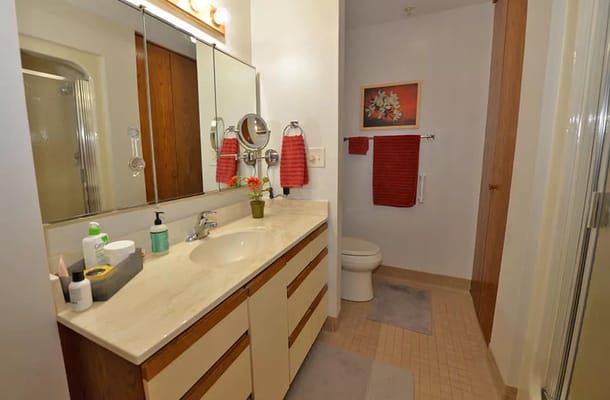Bright interior of a bathroom with modern fixtures