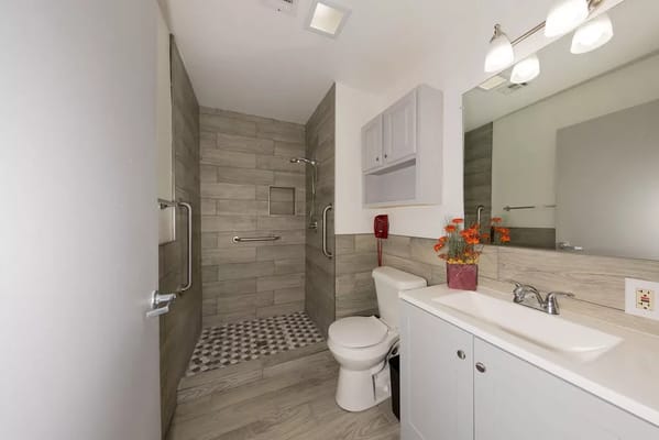 A well-designed bathroom with safety features