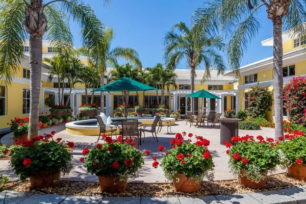 Beautiful garden area with flowers and seating