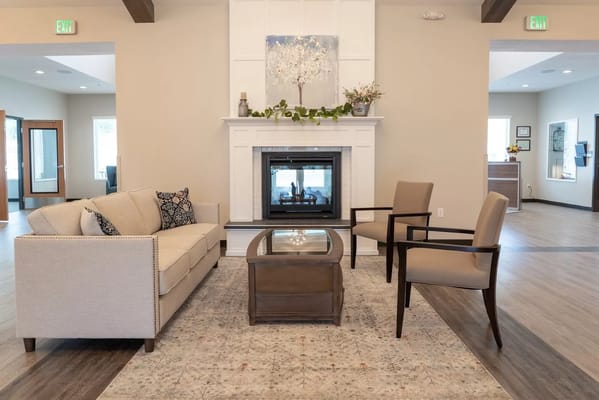 Bright and welcoming common area with seating