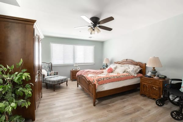 Cozy bedroom in a modern assisted living facility