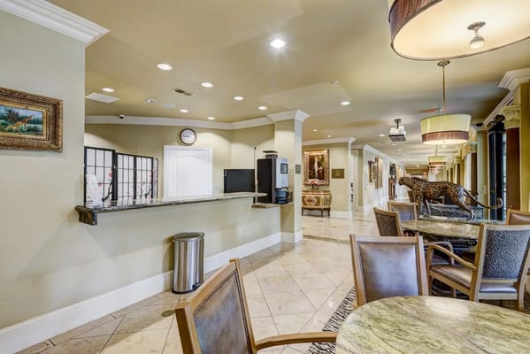 Interior view of a common area with seating and decor
