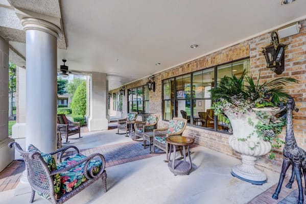 Outdoor seating area with decorative furniture