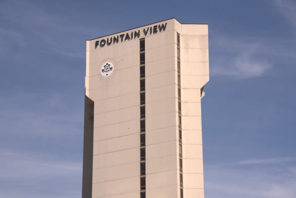 Close-up of the Fountain View building signage