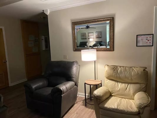 Interior view of a welcoming common area with seating