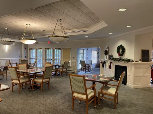 Common area with seating and holiday decorations