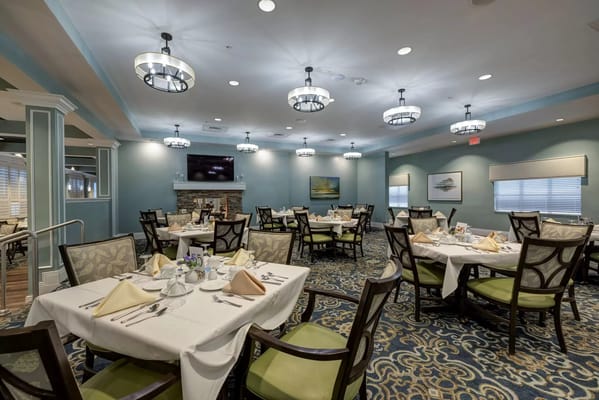 Dining area with elegant table settings and decor