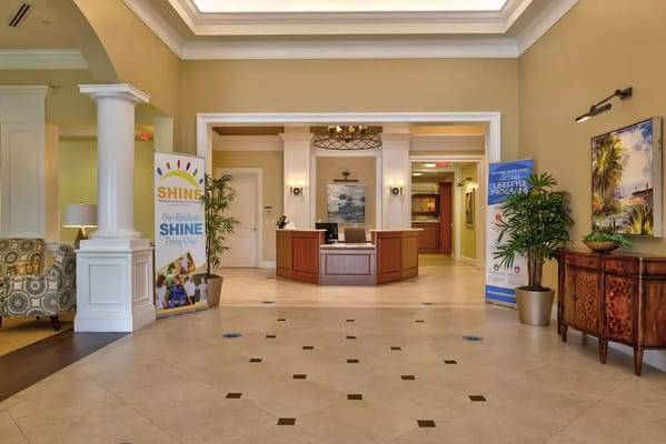 Bright interior lobby area with welcoming decor