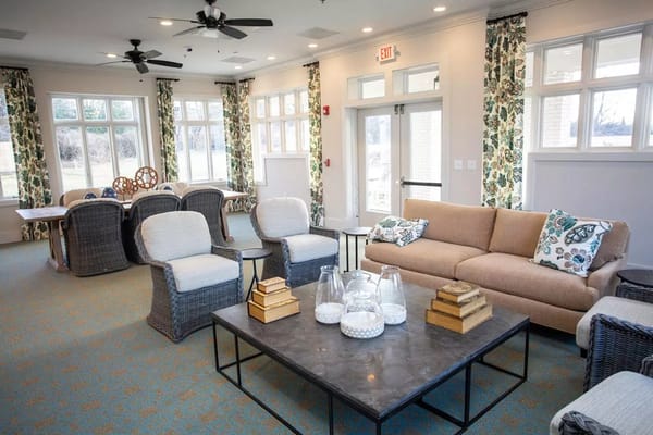 Bright and welcoming common area with seating