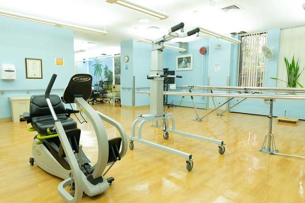 Rehabilitation gym with exercise equipment