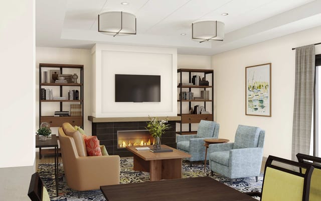 Bright interior lounge area with comfortable seating