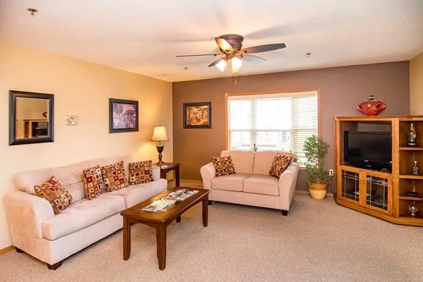 Cozy common area with couches and decorative accents