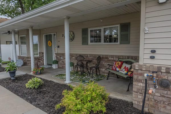 Cozy outdoor seating area with comfortable chairs