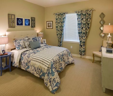 A well-decorated private resident room with floral design