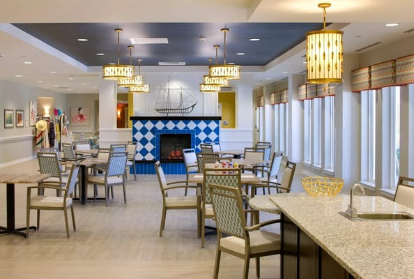 Bright dining area with modern furnishings