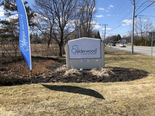 Exterior sign for Elderwood Village at Colonie