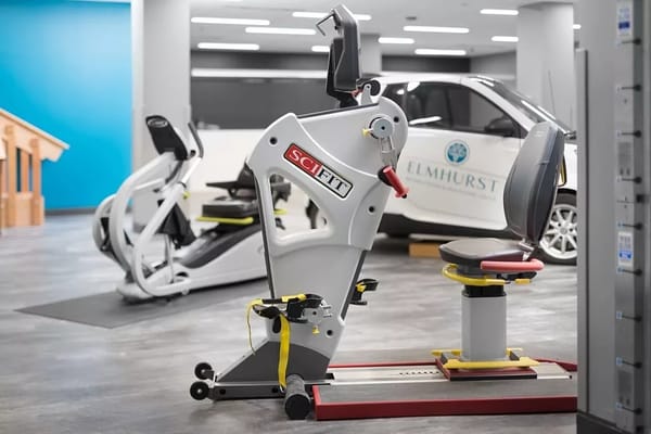 Interior view of fitness equipment in a rehabilitation center