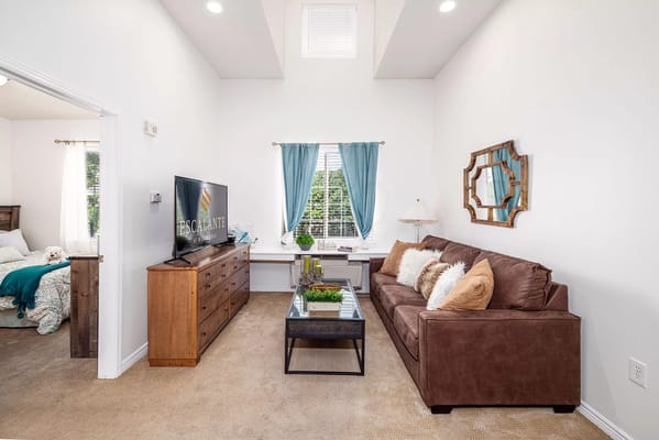 Brightly decorated common area within the facility