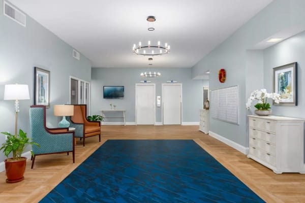 Bright and inviting common area in a senior living facility