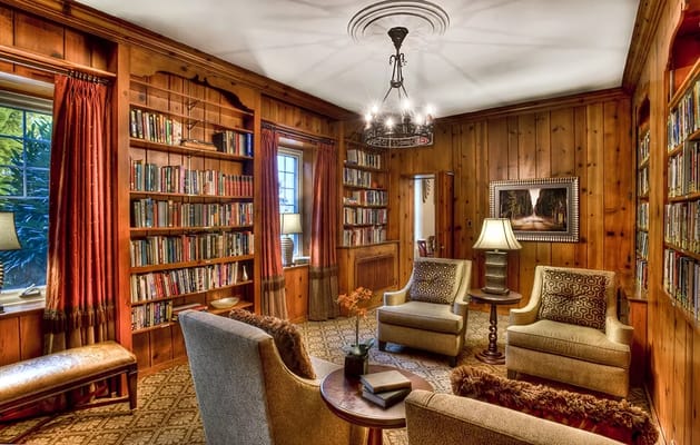 Cozy library interior with comfortable seating