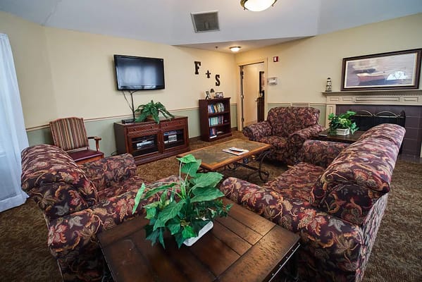 Comfortable lounge area with sofas and a coffee table