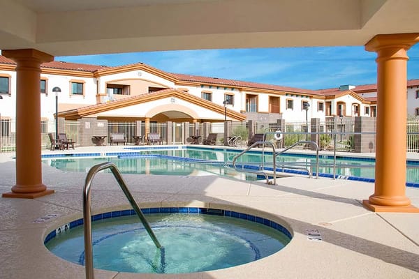 Swimming pool area at a senior living facility