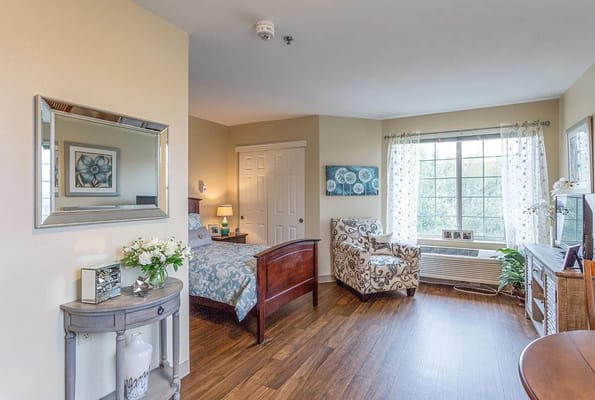 Private resident room with a welcoming setup