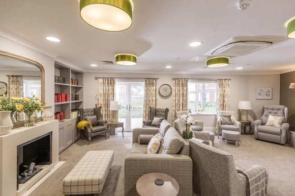 Bright common area with comfortable seating and decor