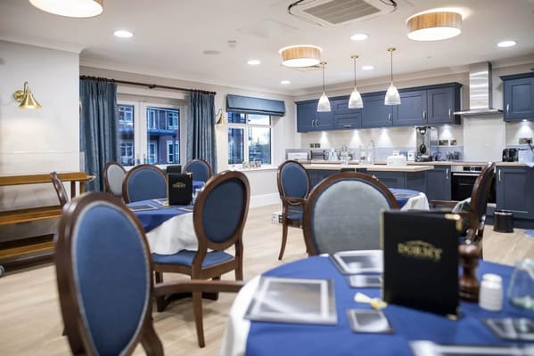 Elegant dining area set for a meal