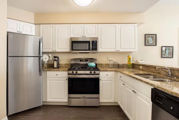 Interior kitchen with modern appliances and decor