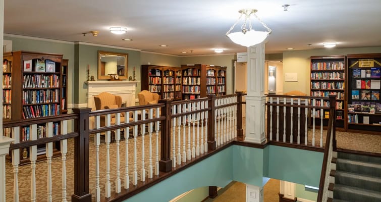 Interior view of a cozy library with bookshelves