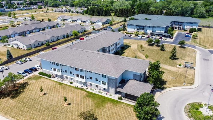 Aerial view of Glenwood Senior Apartments showcasing the building layout and surrounding area