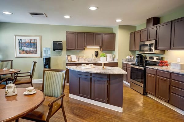 Interior view of a kitchen area in a senior facility