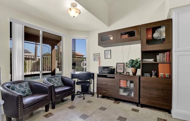 Interior view of a common area with seating