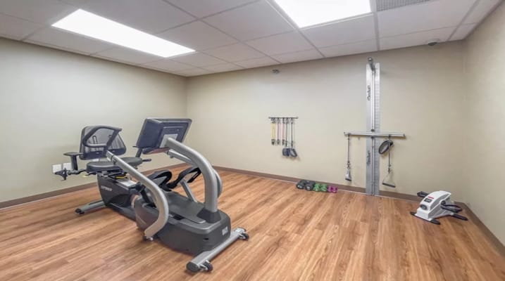 Exercise equipment in the gym area of Golden Horizons of Worthington.