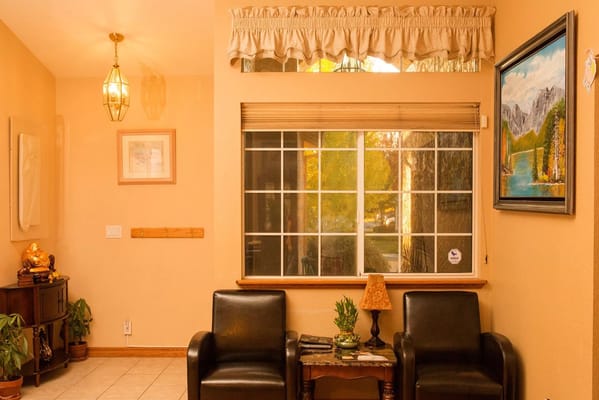 Cozy common area with seating and window view