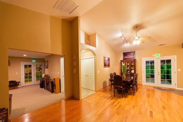 Interior view of a dining area and living space