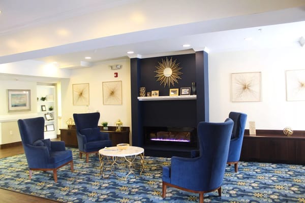 Interior view of a common area with seating